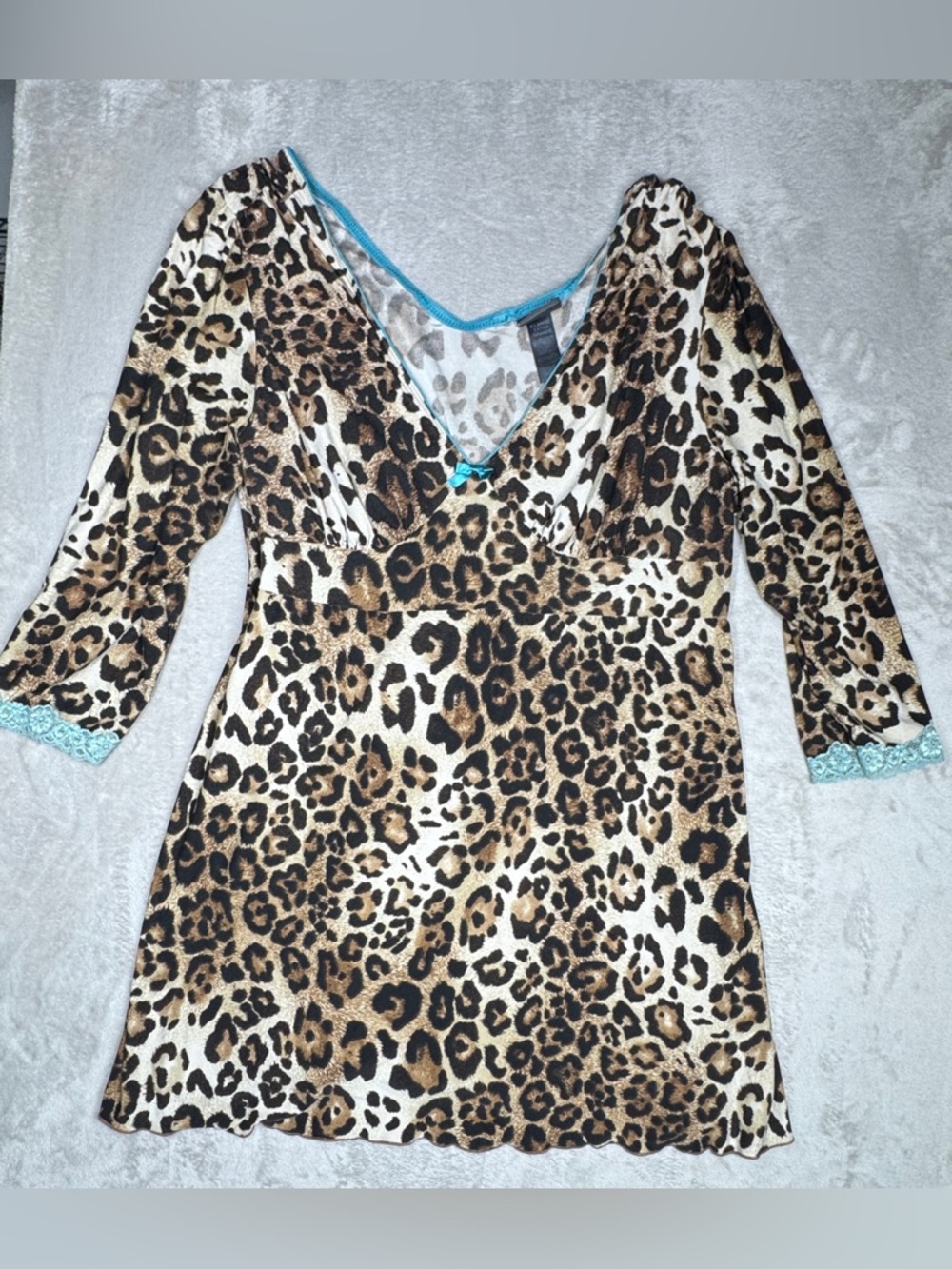 Bisou Bisou Intimates Babydoll Leopard Animal Print Mini Nightgown Dress Size XL